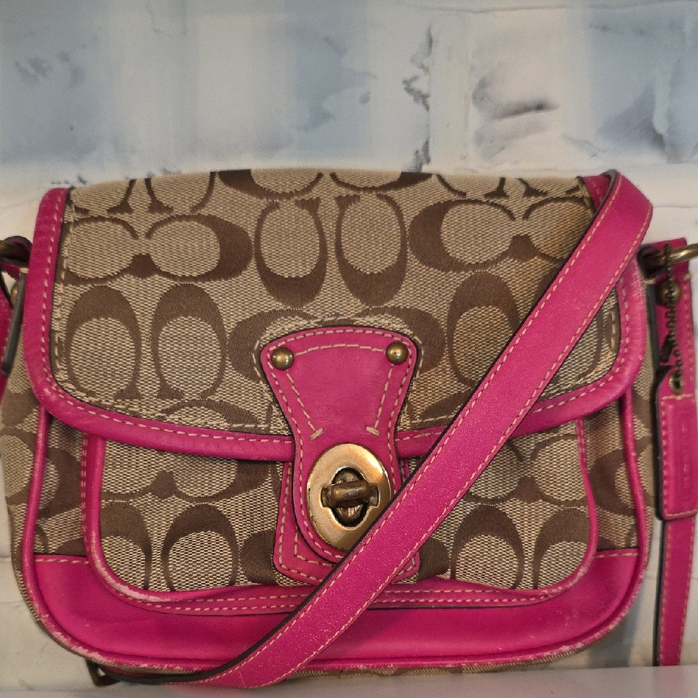 Coach Signature Crossbody Bag in Brown and Pink